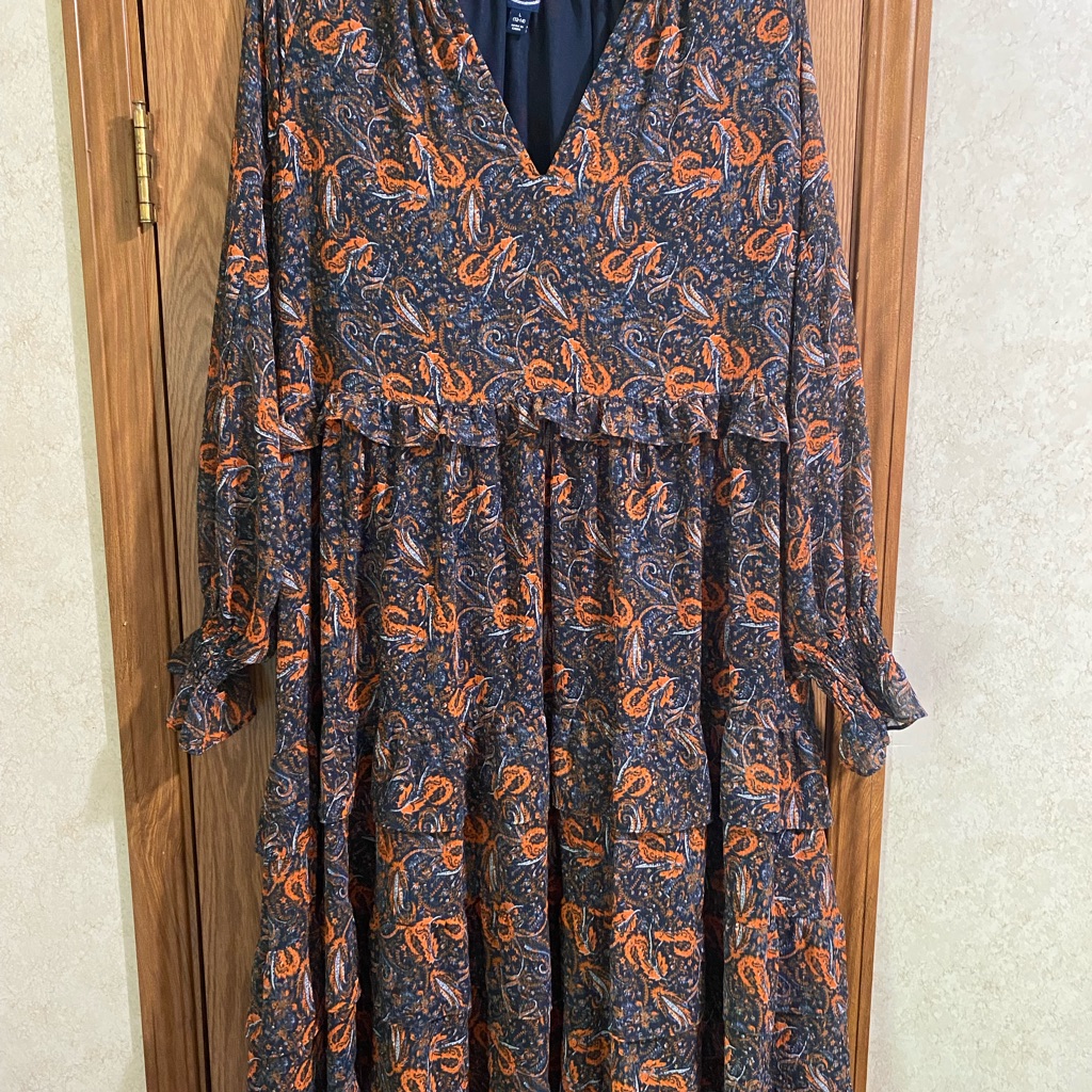 Tiered Paisley Boho Midi Dress | Fall Colors | Scoop Size L (1214)